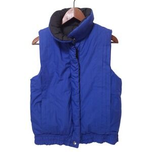 Half Moon Reversible Down Puffer Vest Blue Black Snap‎ Full Zip Women M Warm